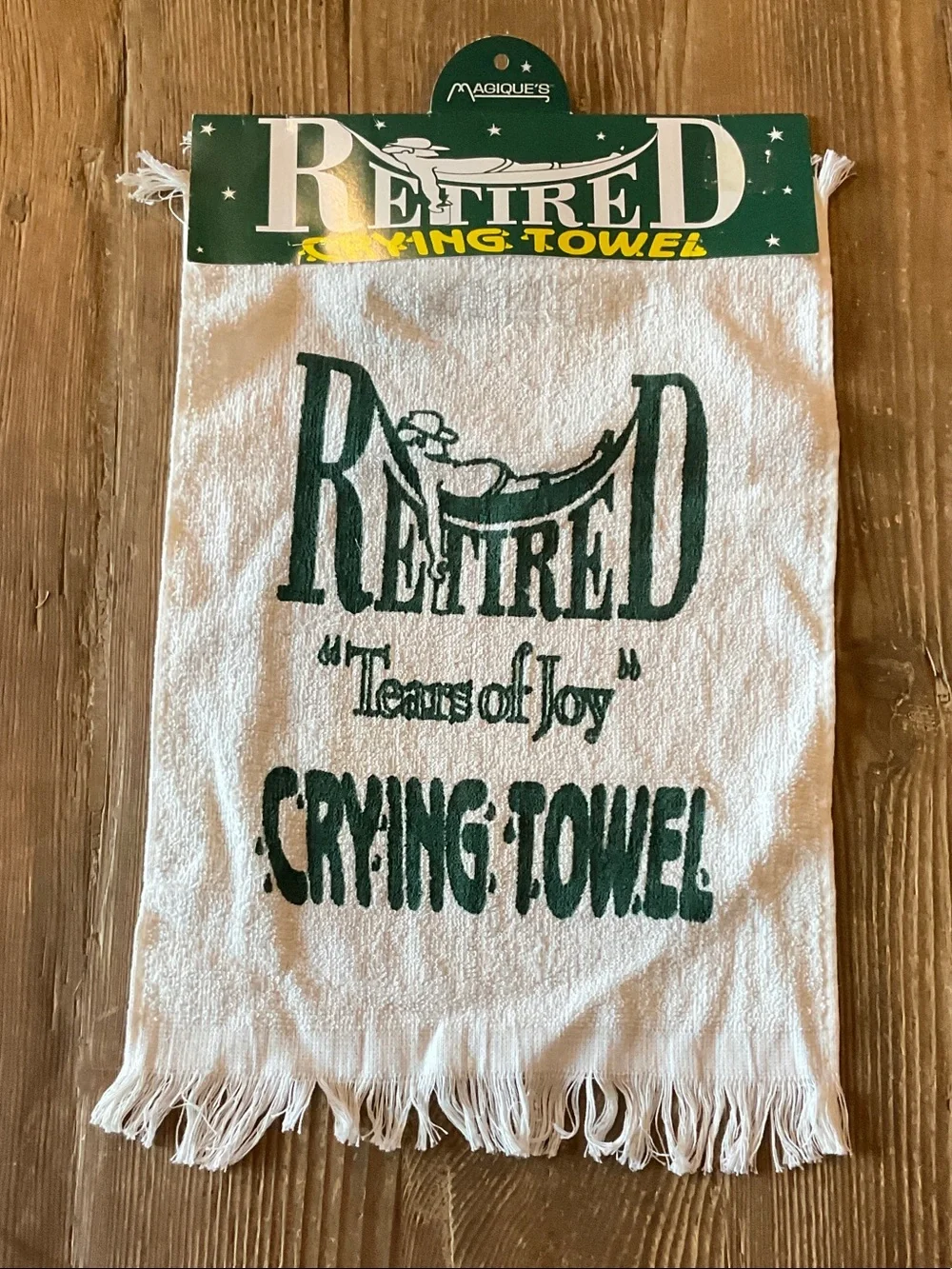 Retired 'Tears of Joy' Towel - White with Dark Green Print